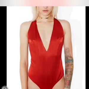 For love lemons Red Plunge Halter Bodysuit